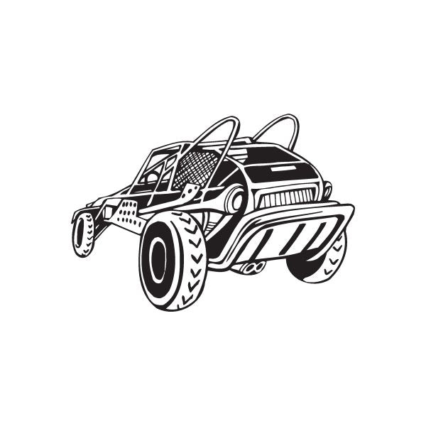 Dune buggy wall decal, vinyl sticker design in black and white