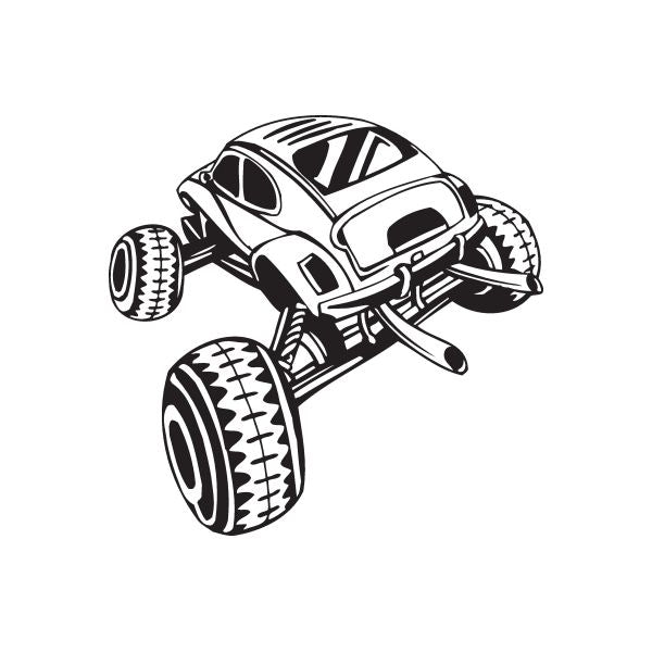 Dune buggy wall decal, black and white vinyl sticker with detailed buggy silhouette and wheels