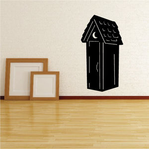 Black outhouse decal silhouette with roof, windows, and door