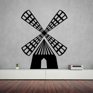 Farmhouse windmill wall decal, black grid-style blades and central windmill body