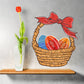 Easter eggs in basket printed die-cut decal with red bow and outlined eggs