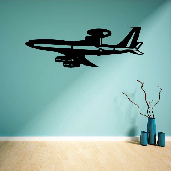 E-3 Sentry wall decal, black silhouette aircraft with extended wings