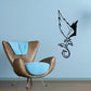 Eagle butterfly landing plant decal, black outline with curled vine and leaf