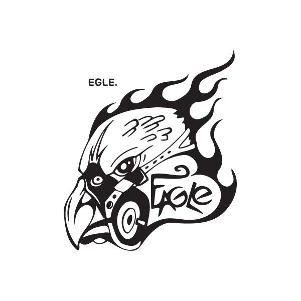 Eagle gas mask decal with black flaming design and EGLE text