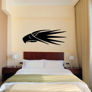 Tribal eagle head pinstripe vinyl decal, black, for car or wall