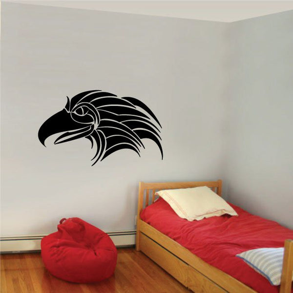 Tribal eagle head vinyl decal with black pinstripe design for wall or vehicle