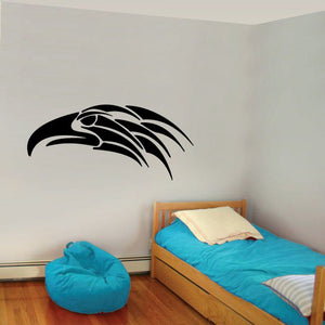 Tribal eagle head pinstripe vinyl decal, black and white, wall sticker
