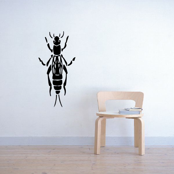 Black earwig wall decal with antennae and segmented body