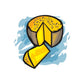 Easter cheese sticker with yellow wedge and black rind