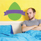 Easter egg banner sticker with green egg and purple ribbon banner
