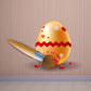 Decorated Easter egg with orange shell, zigzag band, red dots and floral stickers