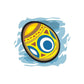 Geometric Easter egg sticker with yellow, blue, and orange abstract patterns
