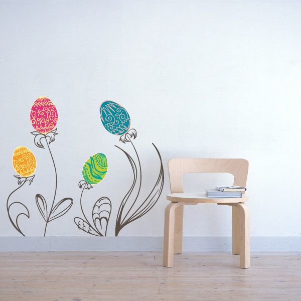 Image of Easter Egg Stemmed Flowers Printed Die Cut Decal