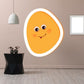 Easter egg yolk face sticker, orange oval with big eyes and smiling face, white border