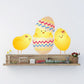 Hatching chick and patterned egg printed die-cut decal with three yellow chicks