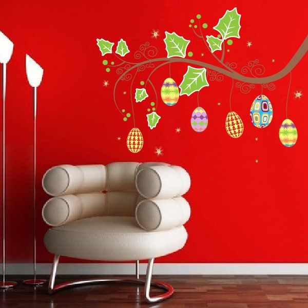 Image of Easter Eggs Hanging on Tree Branch Printed Die Cut Decal