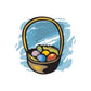 Easter eggs in basket sticker with colorful illustrated basket and eggs
