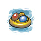 Easter eggs in bowl sticker, round bowl with red, yellow, and blue eggs