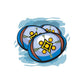 Abstract Easter egg sticker with blue, black, and yellow swirling design