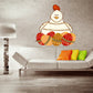 Easter hen sticker with colorful patterned eggs, white and orange cartoon design