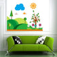 Easter spring scenery printed die cut decal with tree, flowers, sun, and butterflies