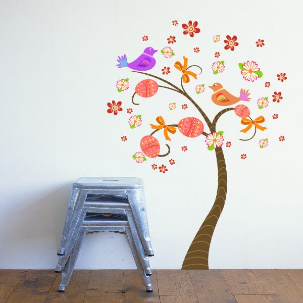 Image of Easter Tree with Birds Printed Die Cut Decal