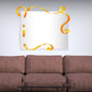 Easter woven ribbon strings decal, white square with orange curled border and swirls