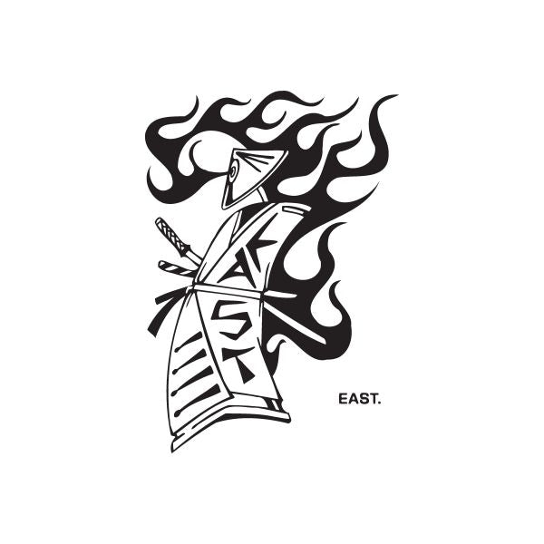 Eastern spray can decal, black-and-white graffiti figure holding spray can
