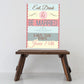 Wedding save-the-date sticker with Eat, Drink, Be Married and June 14th text