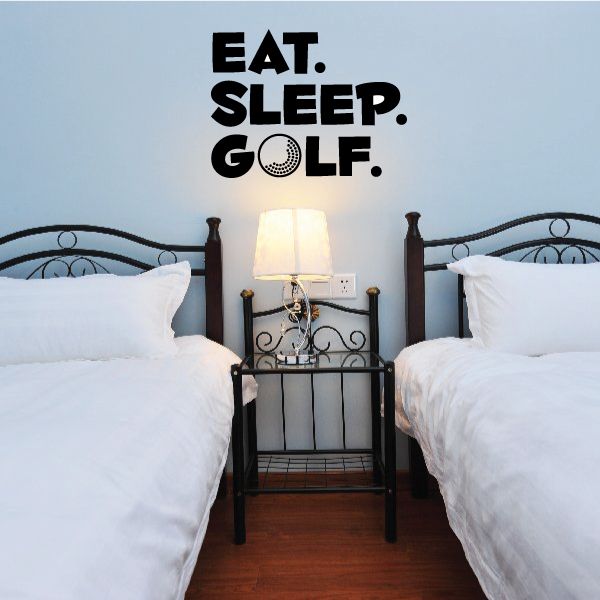Golf wall decal: black 'EAT. SLEEP. GOLF.' lettering with golf ball icon