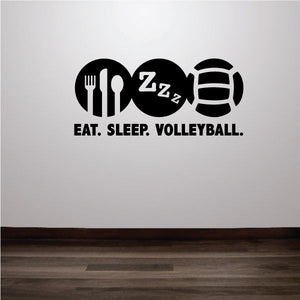 Volleyball wall decal: black cutlery, volleyball icon, 'EAT. SLEEP. VOLLEYBALL.'