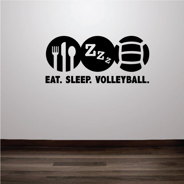 Volleyball wall decal: black cutlery, volleyball icon, 'EAT. SLEEP. VOLLEYBALL.'