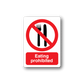 Eating prohibited sticker, white with red no fork/knife symbol and red text