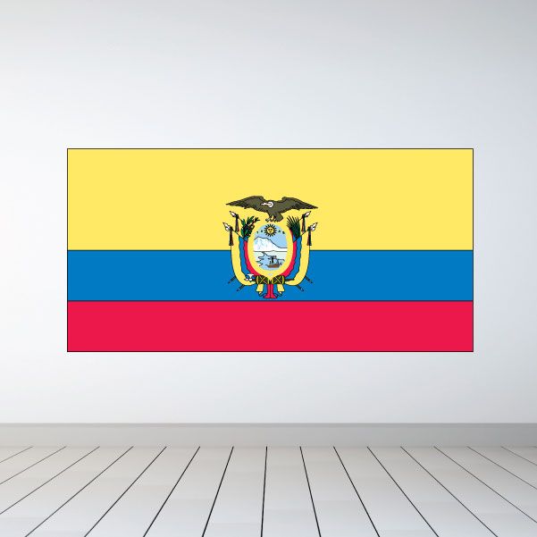 Ecuador flag sticker with yellow, blue, and red stripes and crest emblem