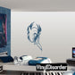 Fierce blue shark head decal sticker, bold outlined graphic