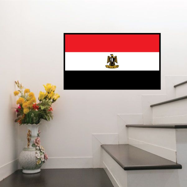 Egypt flag sticker with red, white, black stripes and central coat of arms emblem.
