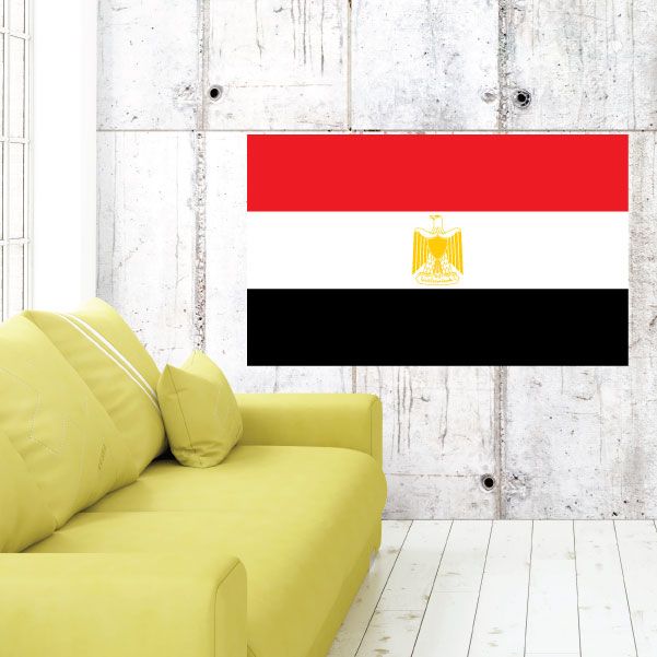 Egypt flag sticker with red top, white center, black bottom, and gold emblem
