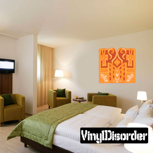 Egyptian art sticker with orange square geometric hieroglyph pattern