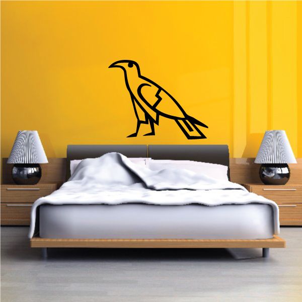 Egyptian bird wall decal, black outlined bird silhouette on light surface