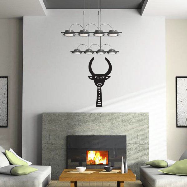 Egyptian bull symbol wall decal in black, stylized horned figure