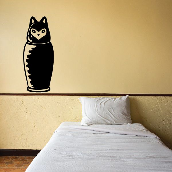 Black Egyptian canopic jar wall decal, stylized figure with top face