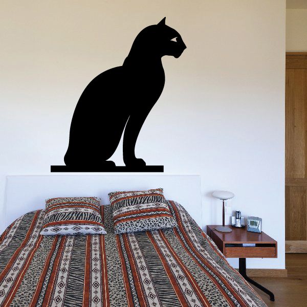 Black Egyptian cat silhouette wall decal, sitting pose