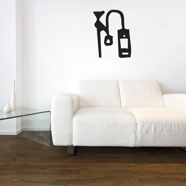 Black Egyptian-inspired connected lines wall decal, stylized ankh figure silhouette