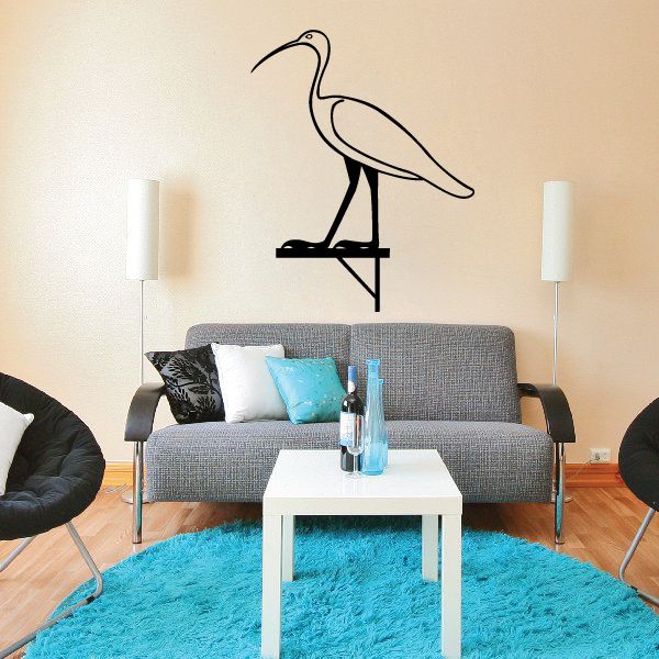 Egyptian crane wall decal, black bird silhouette with raised legs and beak