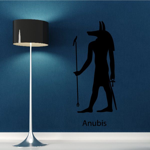 Egyptian god Anubis wall decal, black silhouette with staff, dog-headed figure