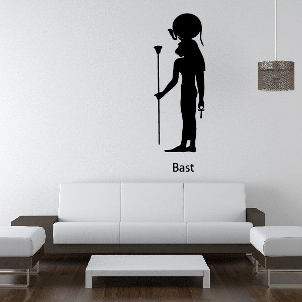 Black Bast wall decal silhouette with staff and 'Bast' text