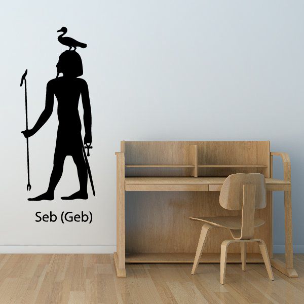 Egyptian deity Geb wall decal, black silhouette holding staff