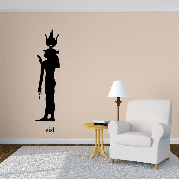Egyptian goddess wall decal, black silhouette figure with headdress and staff