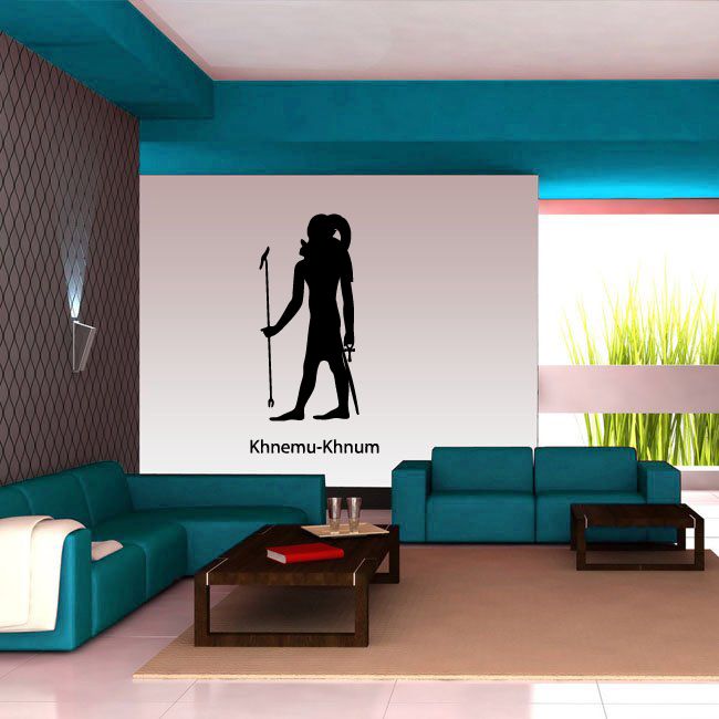 Khnemu-Khnum Egyptian wall decal, black standing silhouette holding staff