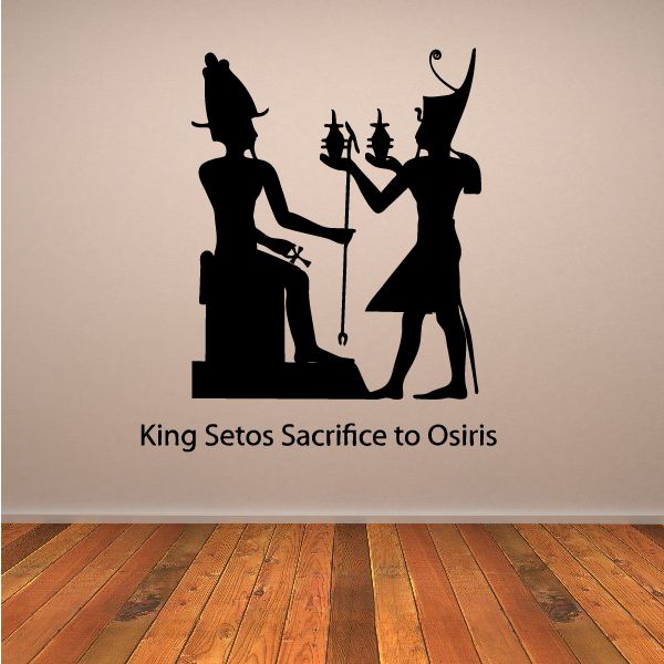 Egyptian sacrifice to Osiris wall decal with king and deity silhouette, black